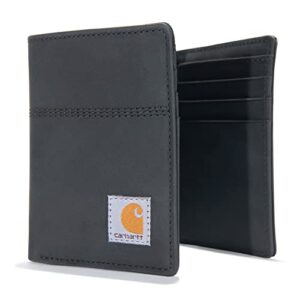 Carhartt Men's Casual Saddle Leather Wallets, Available in Multiple Styles and Colors, Black (Trifold), One Size