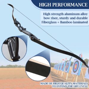 D&Q Recurve Bows for Adults Hunting Black Hunter Longbow Takedown 30-50lbs Bow and Arrow Set Right Handed Archery Archery with Bow Case Stringer Arrow Target Practice (Black 50lbs)