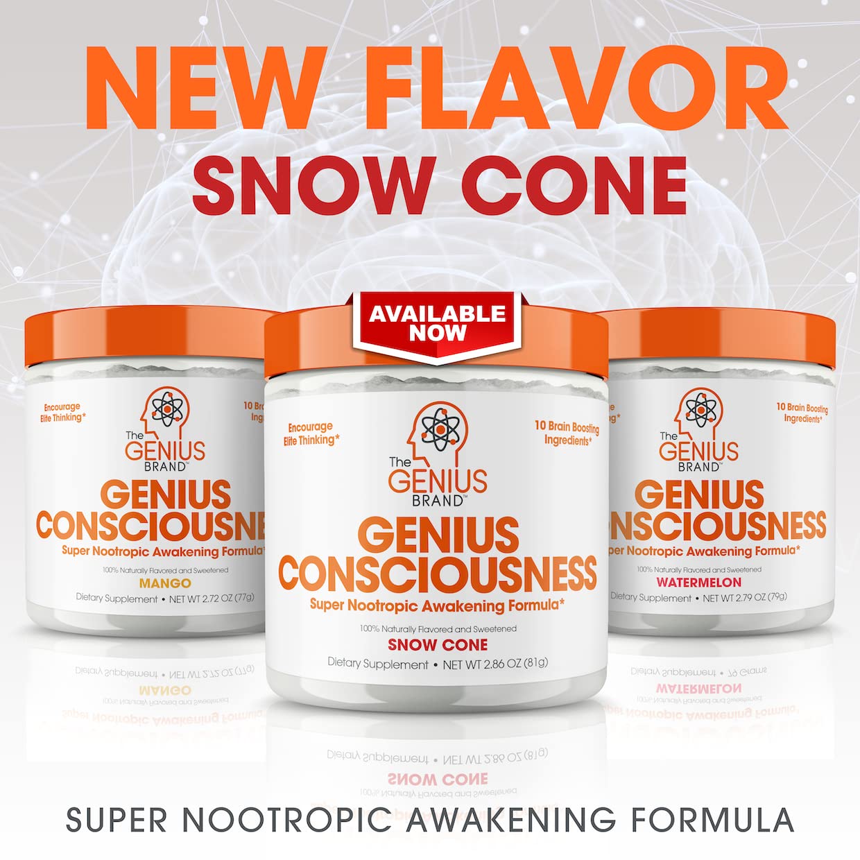 Genius Consciousness, Super Nootropic Brain Supplement Powder, Watermelon - Boost Focus, Cognitive Function, Concentration & Memory Booster - Alpha GPC & Lions Mane Mushroom for Neuro Energy & IQ