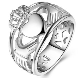 stainless steel heat shaped claddagh ring statement promise anniversary (silver, 12)