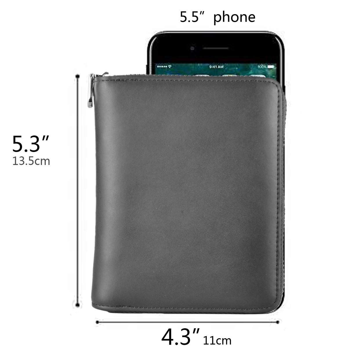 Easyoulife Genuine Leather Credit Card Holder Case Passport Wallet RFID Blocking (Black)