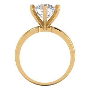 Yellow 14k Solid Gold Solitaire anniversary Engagement Promise Bridal Ring - 3 Ct Round Cut Clear Simulated Diamond Sz 6.5