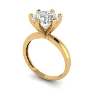 Yellow 14k Solid Gold Solitaire anniversary Engagement Promise Bridal Ring - 3 Ct Round Cut Clear Simulated Diamond Sz 6.5