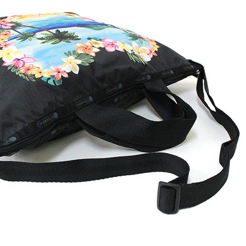 LeSportsac Aloha Sunrise HAWAII EXCLUSIVE Easy Carry Tote Crossbody + Top Handle Handbag, Style 2431/Color K586, Placement Print - Vibrant Tropical Lei Flowers & Palm Trees, Aloha Printed Front & Back