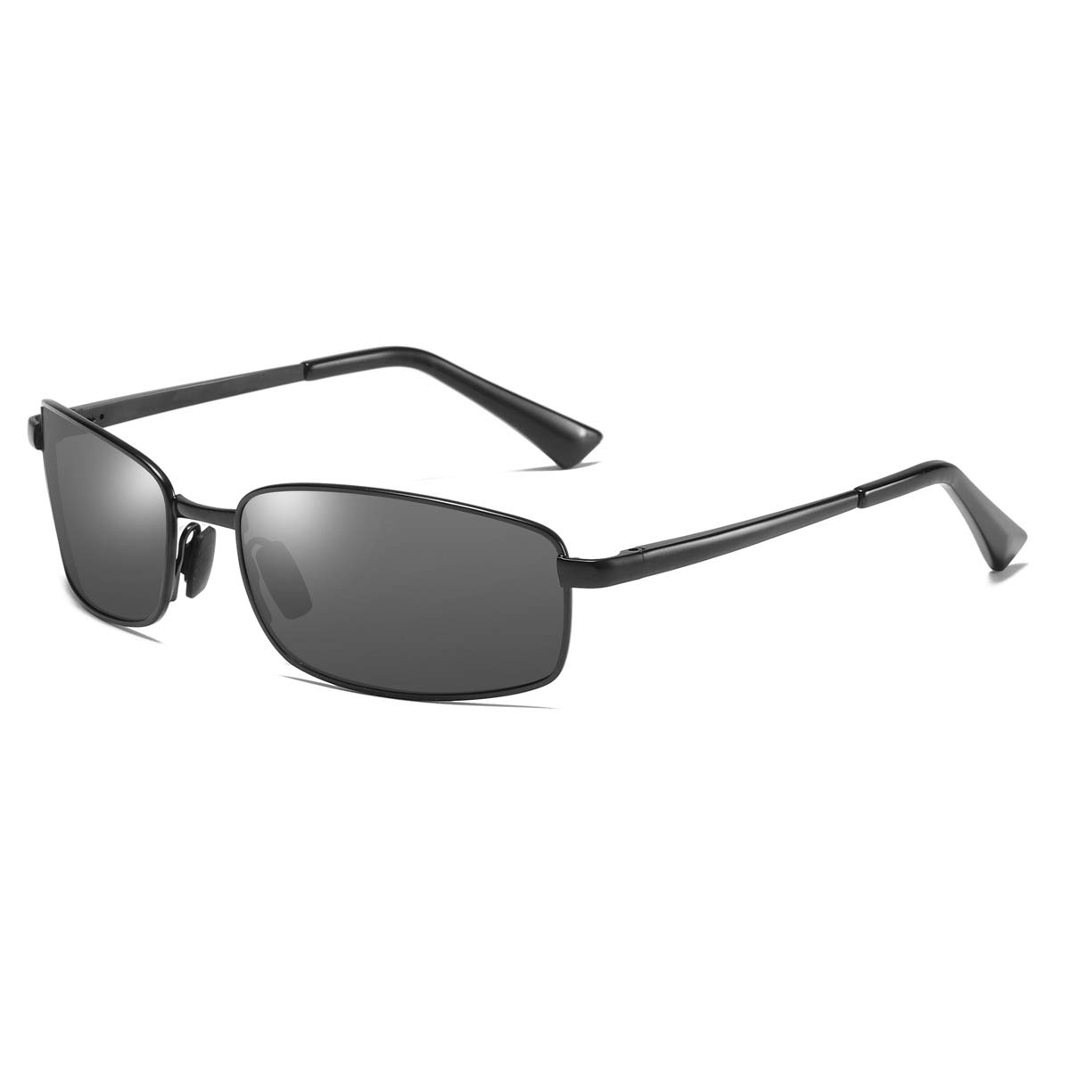 ZHILE Wrap Polarized Sunglasses Rectangular Metal Frame Classic Style Large Size (Black, Grey)