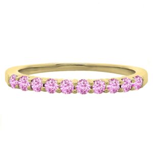 Dazzlingrock Collection Round Pink Sapphire Ladies Stackable Anniversary Wedding Band in 10K Yellow Gold, Size 7.5