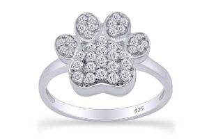 affy round shape white cubic zirconia dog pawprint ring in 14k white gold over sterling silver (0.4 cttw) ring size-5.5