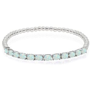 b. brilliant sterling silver synthetic white opal oval beaded stretch stackable bracelet for women