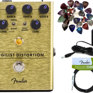 Fender Pugilist Distortion Pedal Bundle with Power Supply, Fender Instrument Cable, and 24 Picks