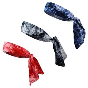 kenz laurenz tie back headbands moisture wicking athletic sports head band you pick colors (3 pack atd/b/r/b)