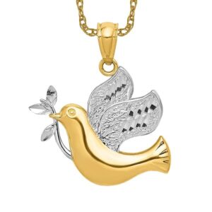 IceCarats 14K Yellow Gold Peace Dove Symbol Love Holy Spirit Bird Necklace Religious Pendant Christian Charm Only