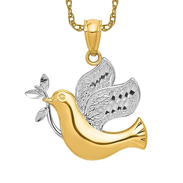 IceCarats 14K Yellow Gold Peace Dove Symbol Love Holy Spirit Bird Necklace Religious Pendant Christian Charm Only