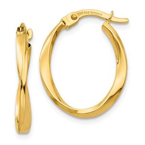 14K Yellow Gold Twisted Oval Hoop Earrings