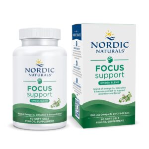 Nordic Naturals Omega Focus, Lemon - 60 Soft Gels - 1280 mg Omega-3 + Citicoline & Bacopa Monnieri Extract - Focus, Attention, Memory, Brain Health - Non-GMO - 30 Servings