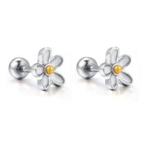 2Pcs 16g Daisy Flower Cartilage Stud Earrings Surgical Steel Helix Tragus Earring Studs Ear Pierced Screw Back Body Piercing Barbell Bar Cute Jewelry for Women Girls