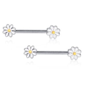 14G Cute Daisy Flower Nipple Rings Surgical Steel Barbell Ring Body Piercings Bar Jewelry Fashion Gifts for Women