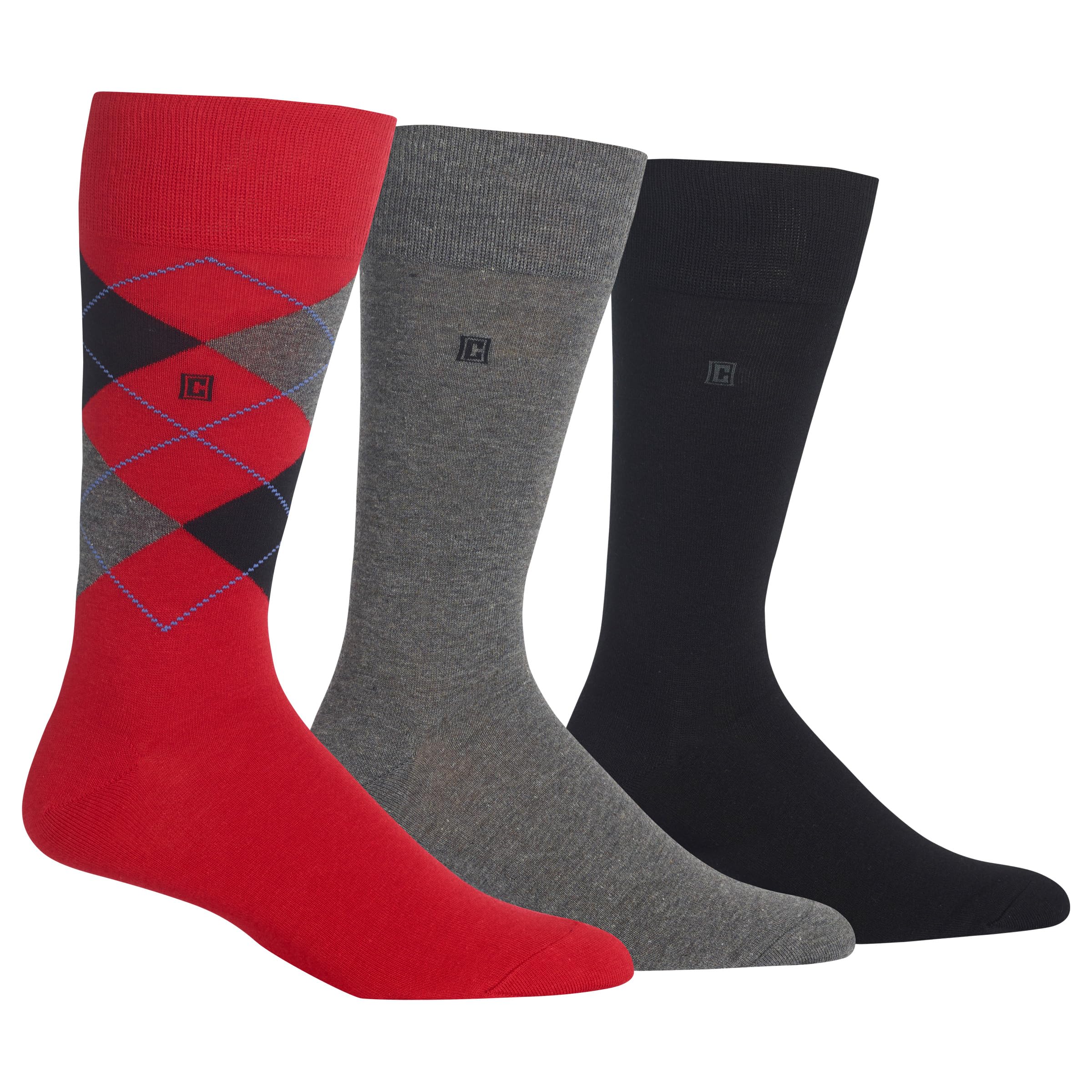 Chaps Men's Soft Argyle Dress Crew Socks-3 Pair Pack-Reinforced Heel and Toe, Red Assorted, Shoe Size: 6-12