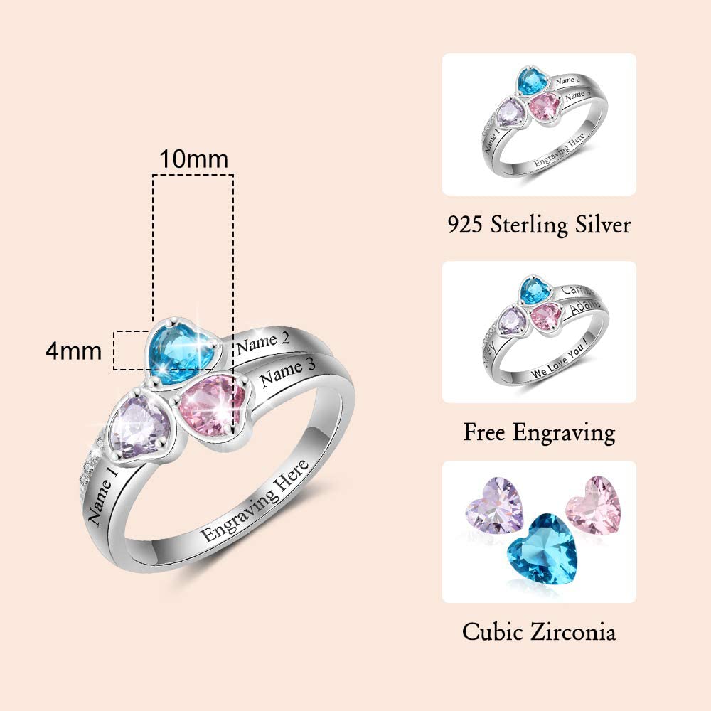 Lam Hub Fong Personalized Mothers Day Gifts Birthstone Rings for Women Mother Daughter Promise Rings for Her Custom Engagement Name Rings for Her Girlfriend Wife (3 Birthstones-1, 7)