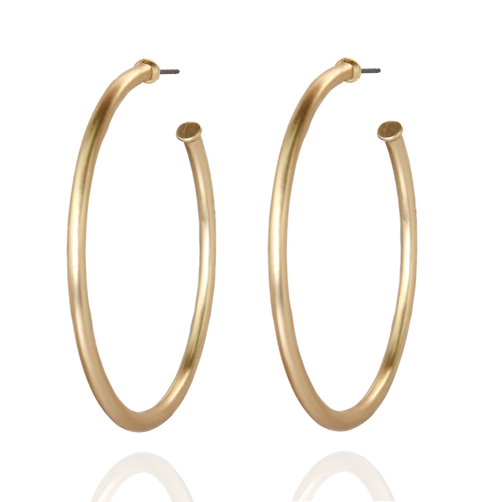 POMINA Classic Gold Hoop Earrings for Women Basic Trendy Tubular Open Round Matte Gold Silver Hoops, 2 Inches (Gold)