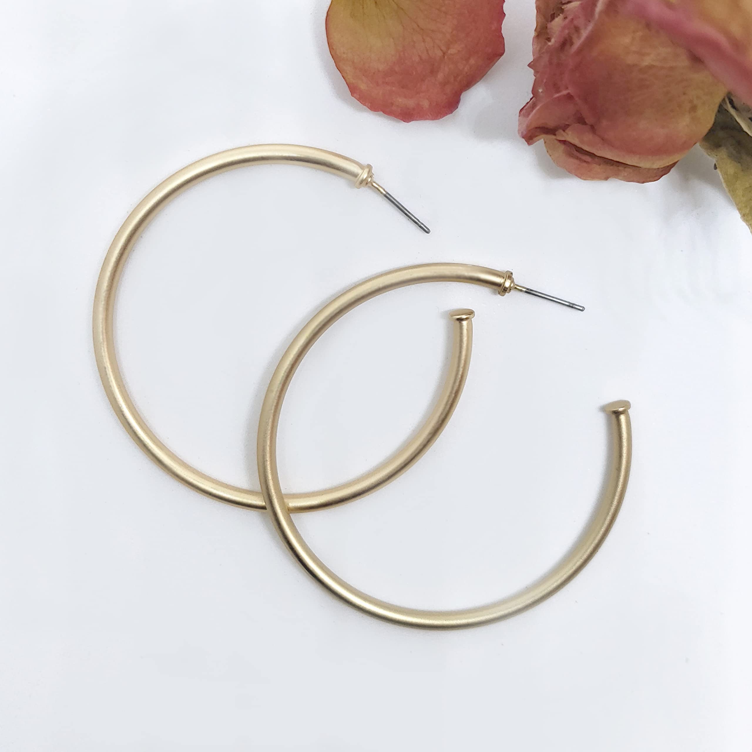 POMINA Classic Gold Hoop Earrings for Women Basic Trendy Tubular Open Round Matte Gold Silver Hoops, 2 Inches (Gold)