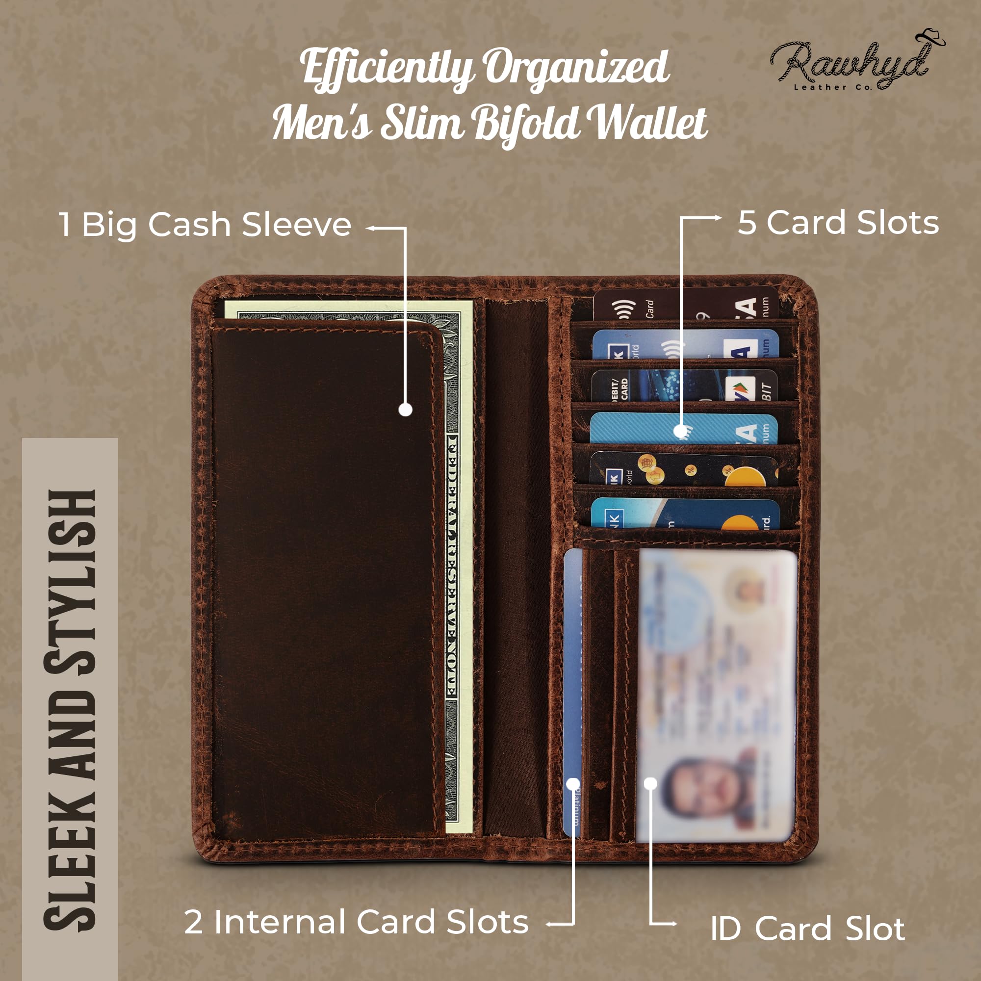 RAW HYD Long Wallets for Men Leather (RFID Blocking), Mens Long Wallet & Checkbook Wallet - Western Wallets for Men