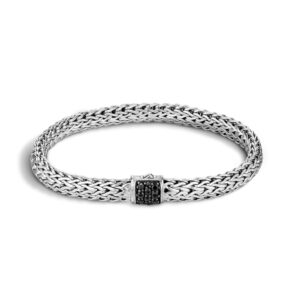 john hardy women's classic chain 6.5mm silver bracelet (black sapphire- small)