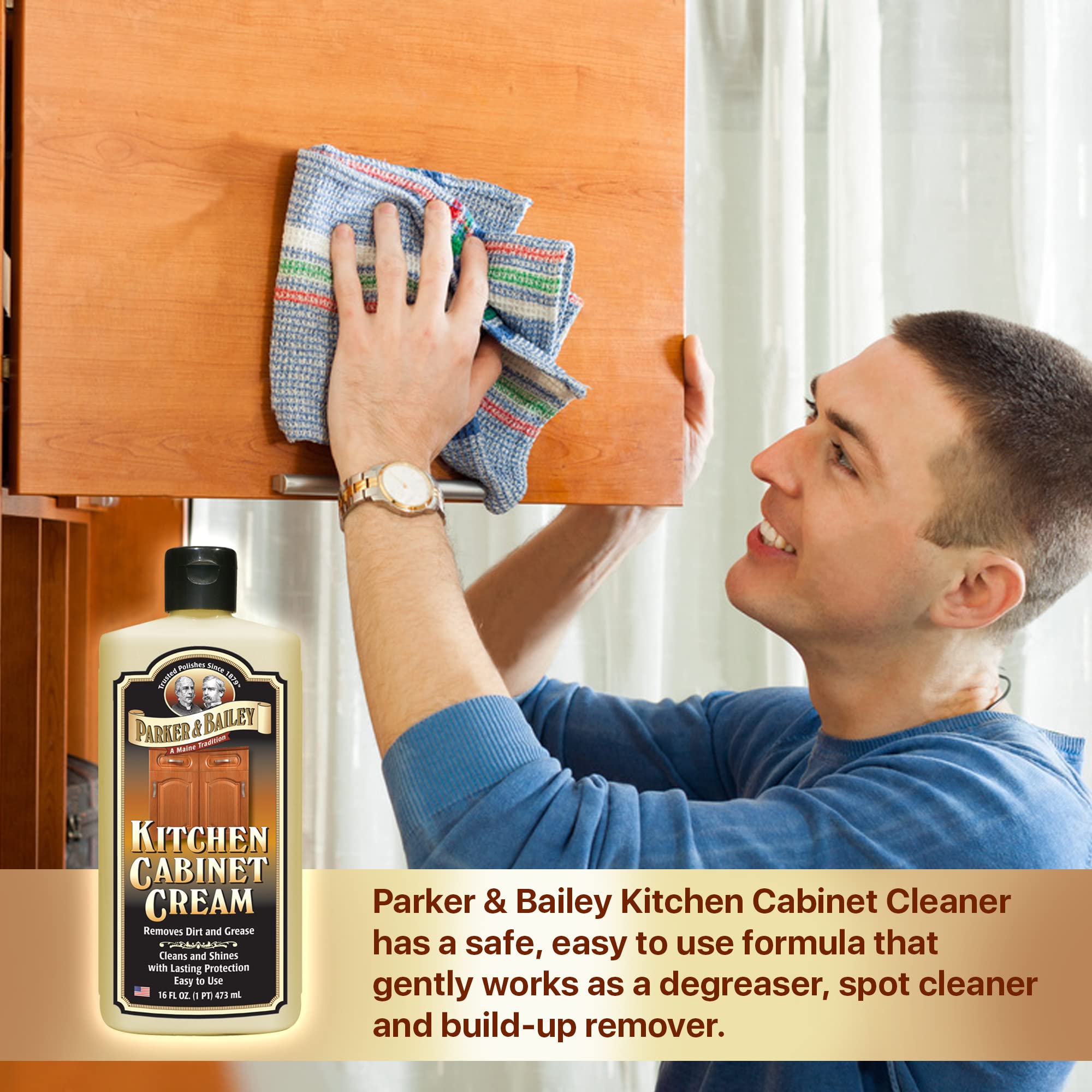 PARKER & BAILEY KITCHEN CABINET CREAM - Multi-surface Wood Cleaner and Polish Furniture Quick Shine Restorer Protector Cabinets Surface Cleaner House Cleaning Supplies Home Improvement