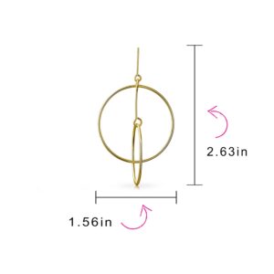 Minimalist Geometric Round Thin One Two Open Interlocking Circle Dangle Earrings For Women 14K Gold Plated .925 Sterling Silver 2.5 Inch Diameter