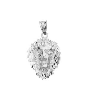 Leo Zodiac Sign Charm Roaring Lion Head Pendant (Sterling-Silver)