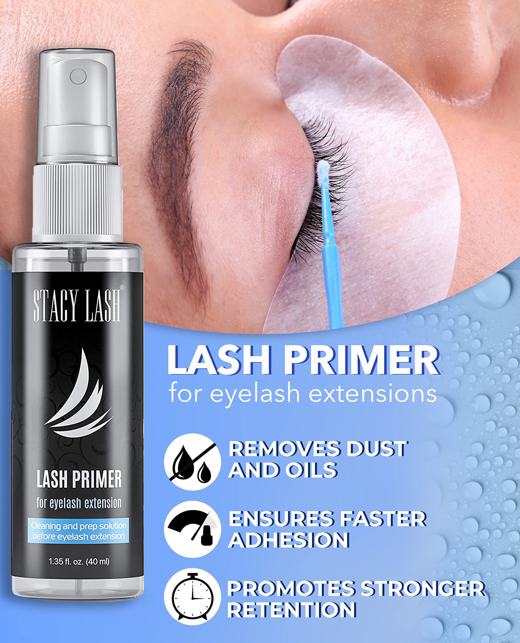 Eyelash Extension Primer/Cleanser (1.35fl.oz/40ml) Stacy Lash/Protein Oil Remover/Increase Adhesive Bonding Power Retention/Pretreatment for Individual Semi Permanent Extensions Glue Supplies