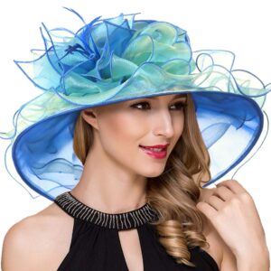 ruphedy women derby church dress fascinator wide brim tea party wedding hats s042b (s615-turquoise)