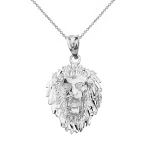 leo zodiac sign roaring lion head pendant necklace (18" sterling-silver)