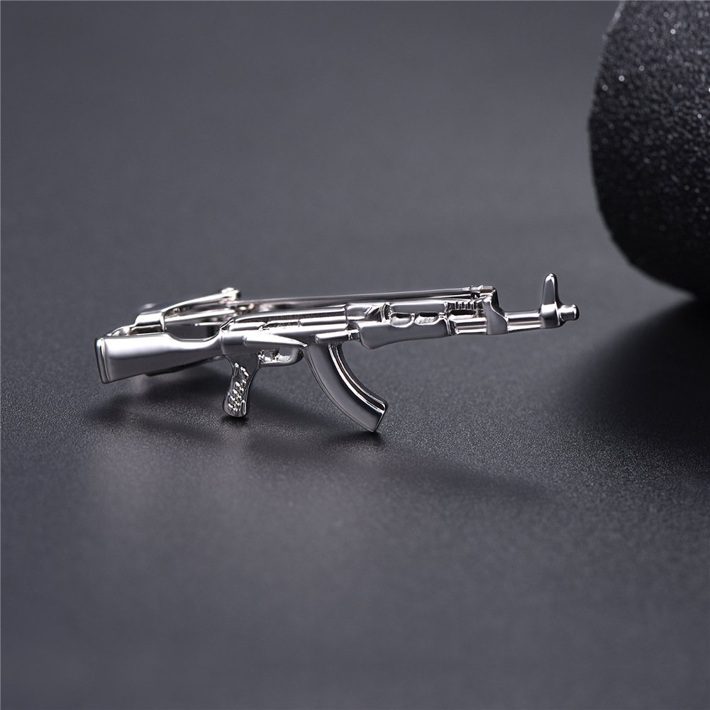 U7 Men Personalized Tie Clip Set of 3 Stainless/Black/18K Gold Plated AK47 Gun Shaped Shirt Tie Bar Clips 3 Pieces