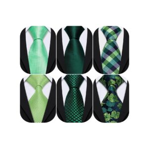 Barry.Wang 8PCS Men Necktie Set Solid Green Silk Tie Formal Business Wedding Party Shamrock Day Christmas Xmas