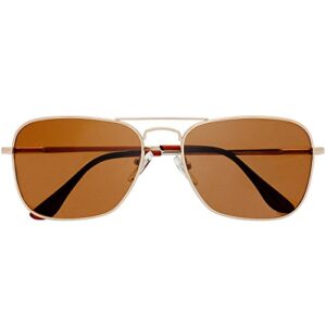 The Fresh Sunglasses for Men, Polarized, Rectangular Metal Frame, Ultra Lightweight, UV400 Protection (1-Gold, Brown)