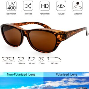 The Fresh High Definition Polarized Wrap Around Sunglasses for Wide Prescription Glasses 64mm Gift Box (F304-Tortoise, Brown)