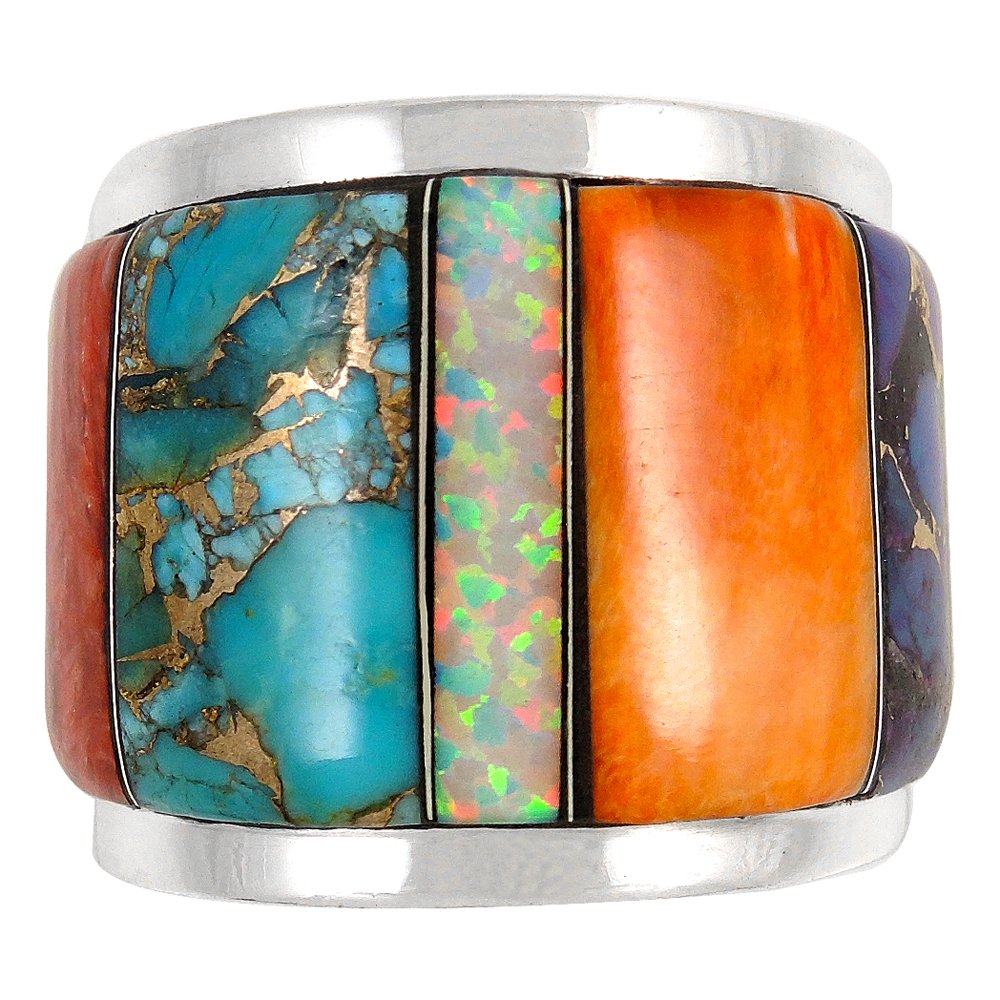 Wide Statement Ring in Sterling Silver Genuine Turquoise & Gemstones (SELECT color) (Multi, 8)