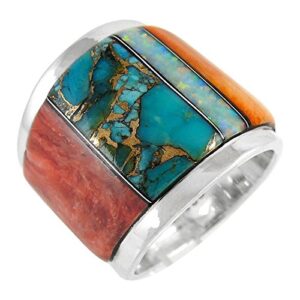 Wide Statement Ring in Sterling Silver Genuine Turquoise & Gemstones (SELECT color) (Multi, 8)