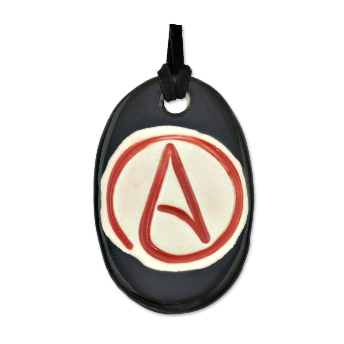 EvolveFISH Circle A for Atheist Oblong Ceramic Necklace - [2 1/4" Tall]