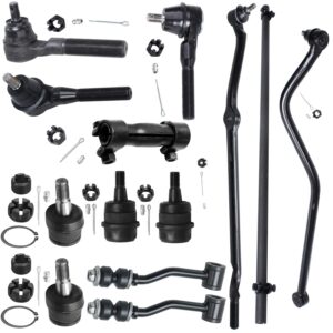 detroit axle - front 13pc suspension kit for 91-01 jeep cherokee comanche, lower upper ball joints outer inner tie rod sway bar links drag link track bar adjusting sleeves replacement