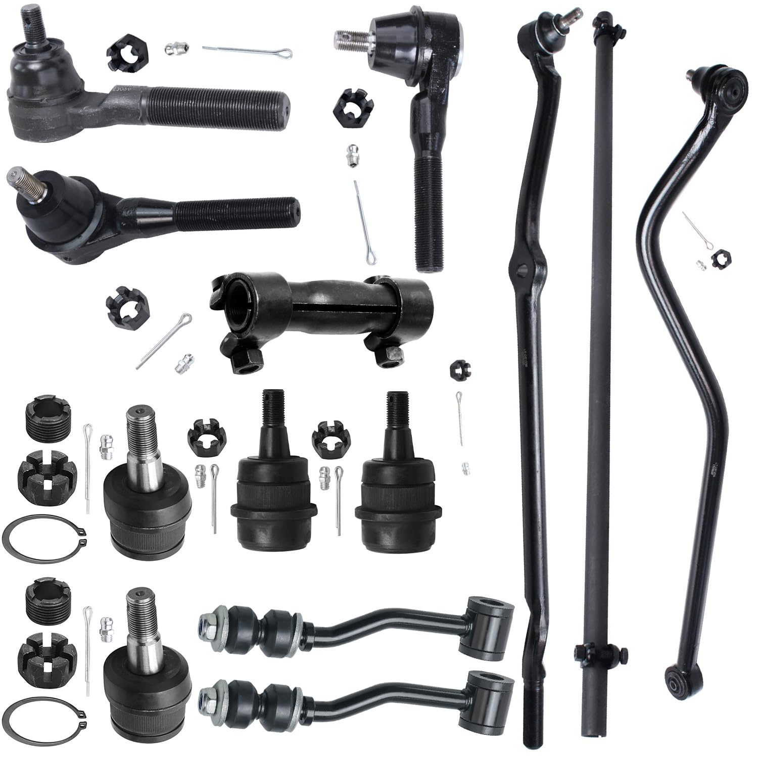 Detroit Axle - Front 13pc Suspension Kit for 91-01 Jeep Cherokee Comanche, Lower Upper Ball Joints Outer Inner Tie Rod Sway Bar Links Drag Link Track Bar Adjusting Sleeves Replacement