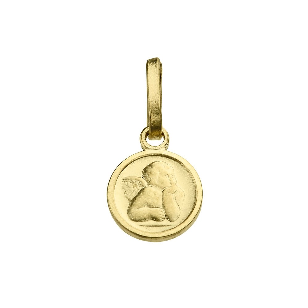 Jewelry America Solid 14K Yellow Gold Mini Round Guardian Angel Medallion Charm Pendant