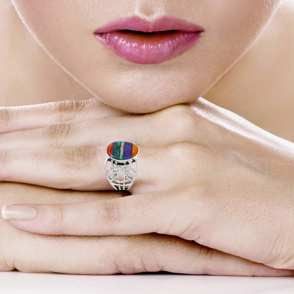 Sterling Silver Gemstone Ring with Genuine Turquoise (SELECT color) (Multi, 10)