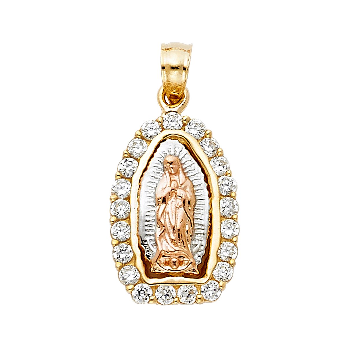 14k Yellow White Rose Gold CZ Religious Guadalupe Pendant - Height 18 MM Width 12 MM