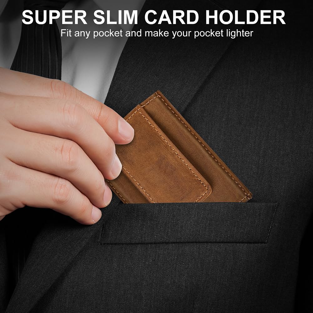 Dinghao RFID Blocking Slim Money Clip Aluminum Wallet Automatic Pop-up Card Case (Texas Brown)