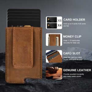 Dinghao RFID Blocking Slim Money Clip Aluminum Wallet Automatic Pop-up Card Case (Texas Brown)