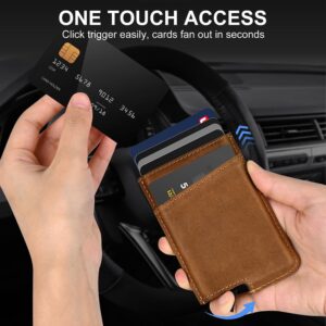 Dinghao RFID Blocking Slim Money Clip Aluminum Wallet Automatic Pop-up Card Case (Texas Brown)