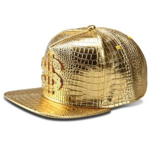 Hip Hop Hat,Flat-Brimmed Hat,Rock Cap,Adjustable Snapback Hat for Men and Women (Gold)