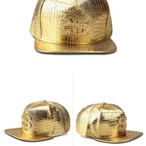 Hip Hop Hat,Flat-Brimmed Hat,Rock Cap,Adjustable Snapback Hat for Men and Women (Gold)