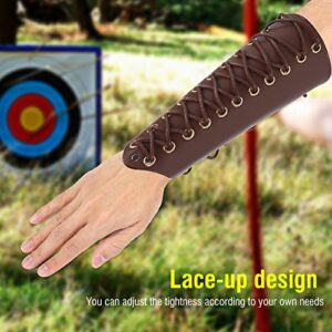 1Pcs Archery Arm Guard Protection Safe Guard Bracer Hunting Shooting Laceup Leather Armguard Wristband Wide Bracer Arm Armor Cuff for Recurve Bow Shooting Hunting(Brown) Arm Guard Archery Brown Fo